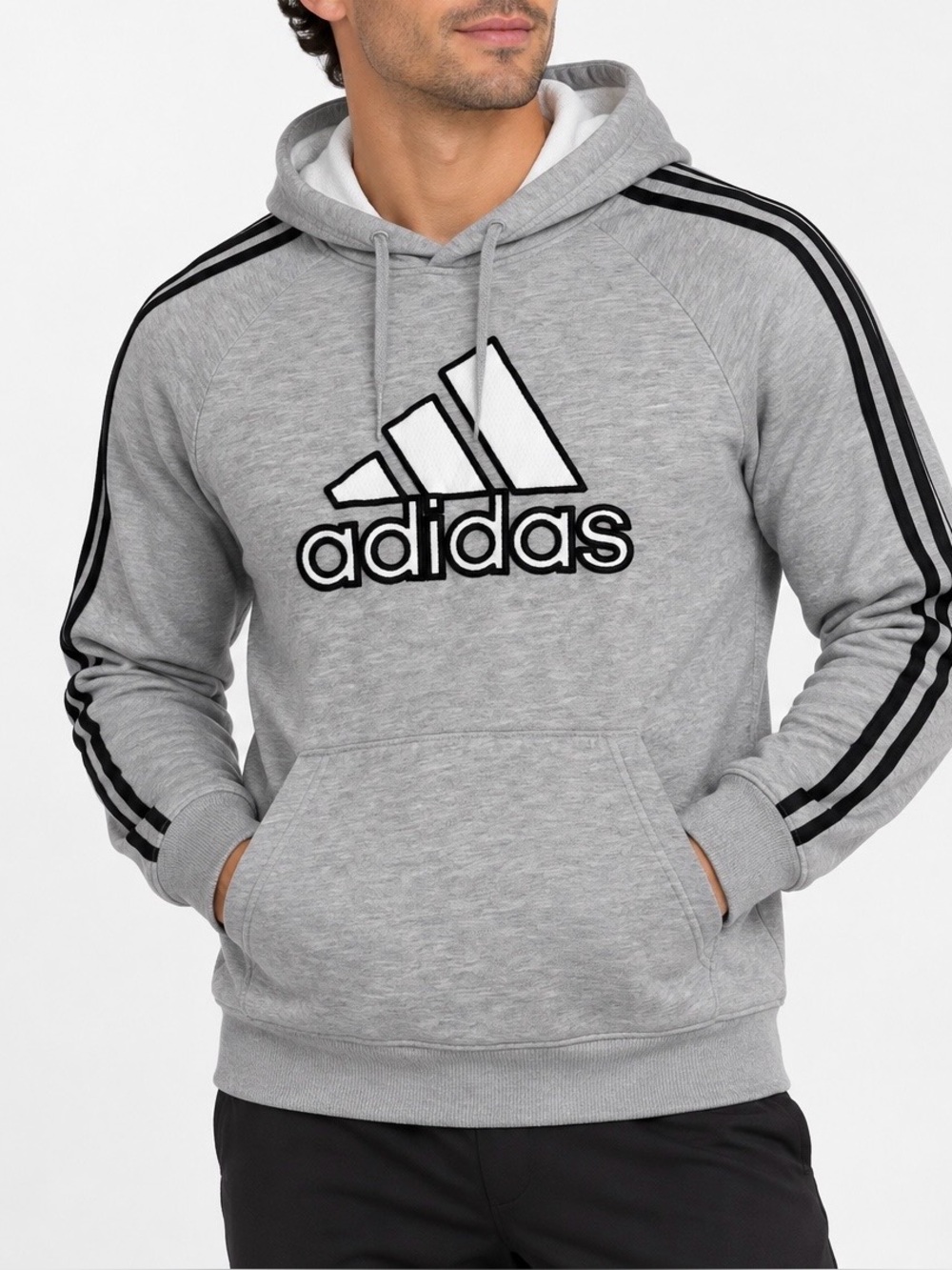 adidas Gray 3-Stripes Big Logo Pullover Hoodie Size Small -2000’s